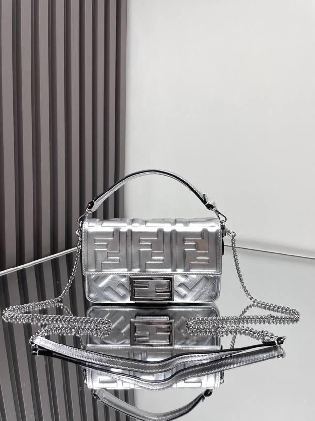 Fend Baguette Small Crossbody Bag is made of imported 3D textured lambskin leath