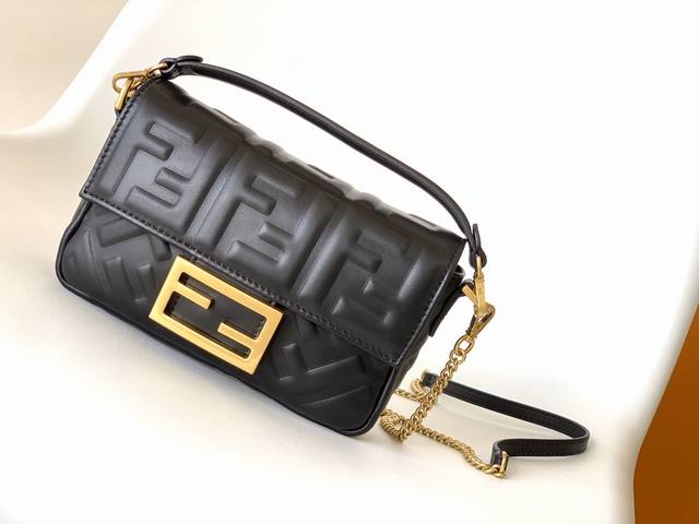 Fend Baguette Small Crossbody Bag is made of imported 3D textured lambskin leath