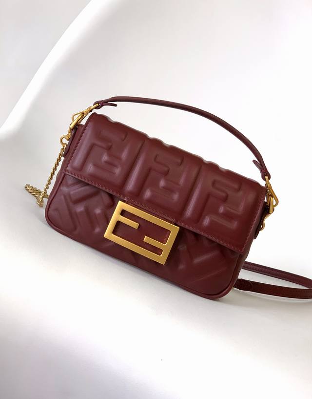 Fend Baguette Small Crossbody Bag is made of imported 3D textured lambskin leath