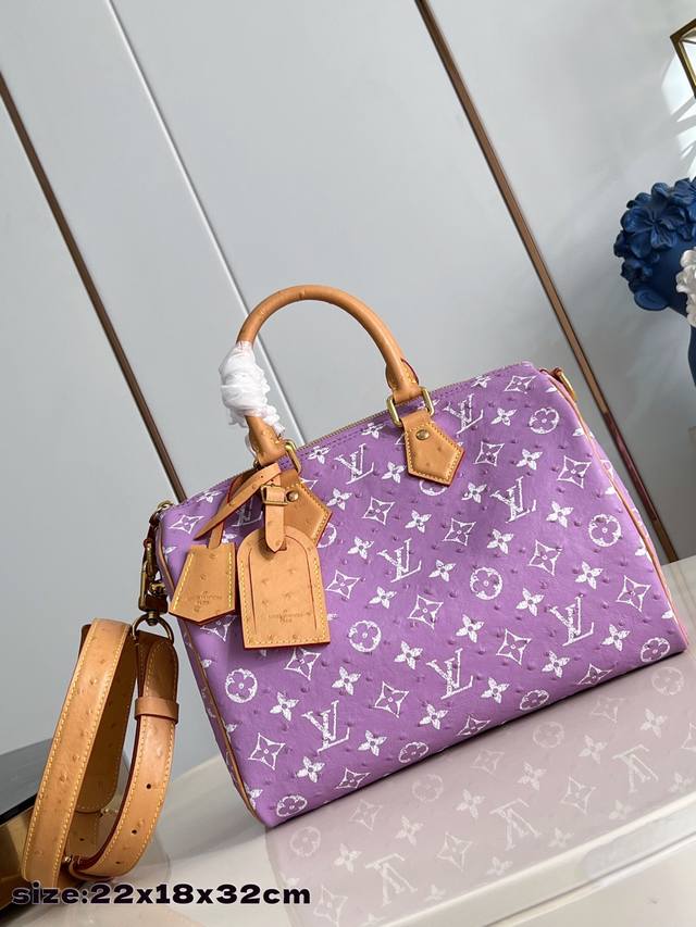 Factory Price p Top-Tier Original Light Purple Ostrich Pattern Speedy p10 Bando