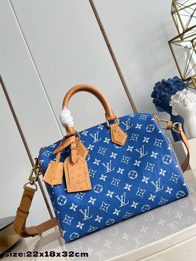 Factory Price p Top-Tier Original Blue Ostrich Pattern Speedy p10 Bandouli