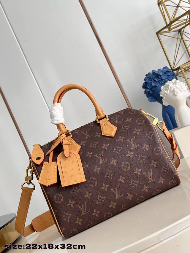 Factory Price p Top-Tier Original Coffee Ostrich Pattern Speedy p10 Bandouli