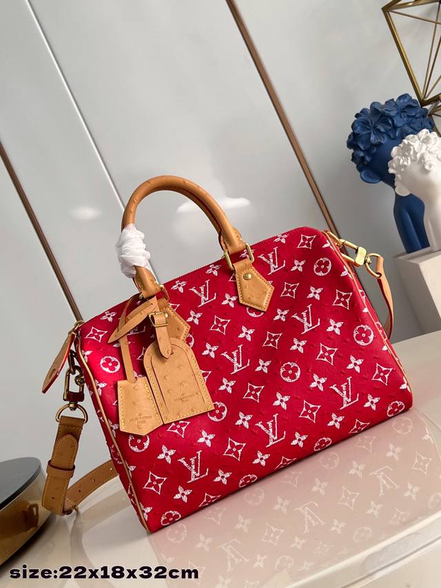Factory Price p Top-Tier Original Red Ostrich Pattern Speedy p10 Bandouli