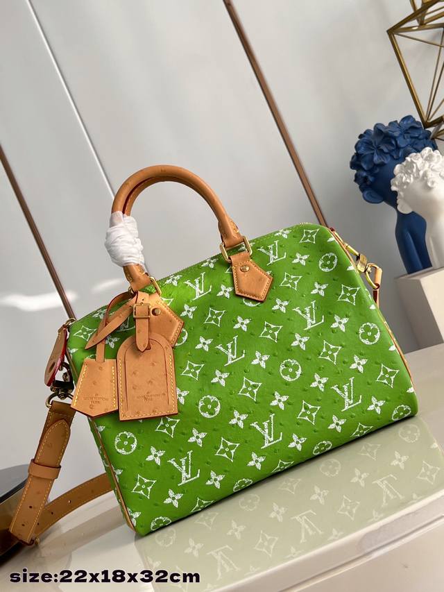 Factory Price p Top-Tier Original Single Fruit Green Ostrich Pattern Speedy p10