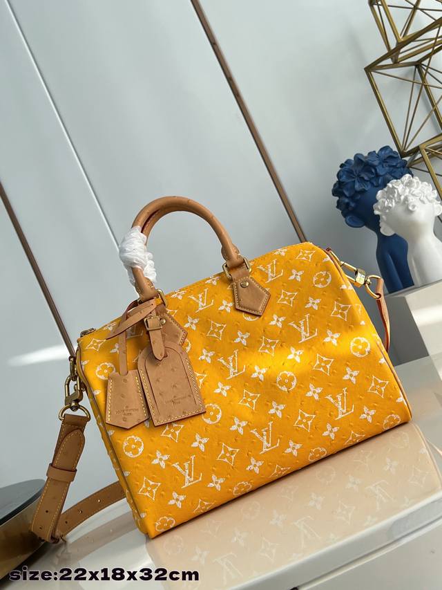 Factory Price p Top-Tier Original Yellow Ostrich Pattern Speedy p10 Bandouli