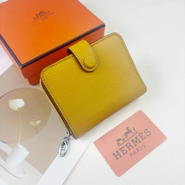 Hermes New Arrivals Silk'In Togo Women's Wallet in Barenia Calfskin. Features 6
