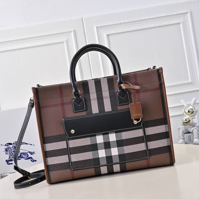 Beauty's latest birchwood check tote bag is crafted from checkered material and