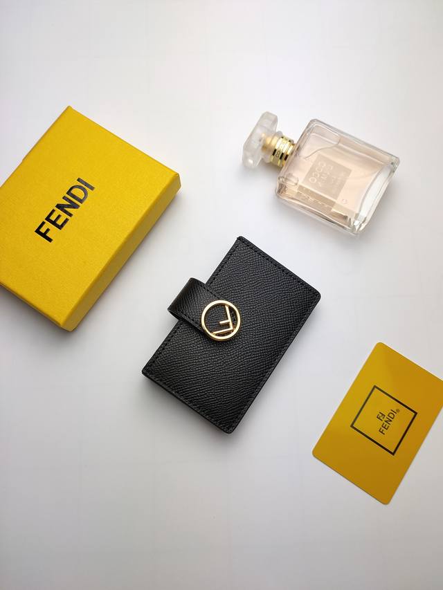 Fendi Flat Card Holder with a central compartment and five card slots. New Fend