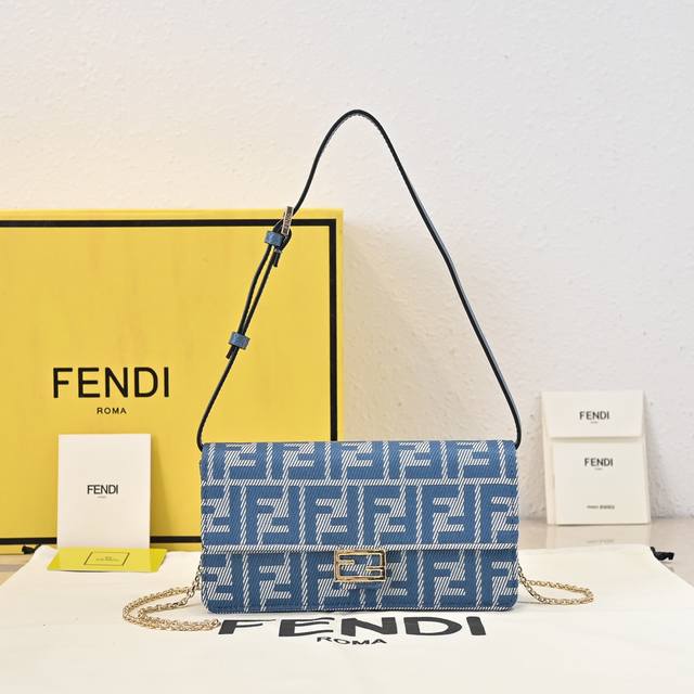 Fendi Baguette Chain Wallet ~ Classic monogram fabric with an adjustable leather
