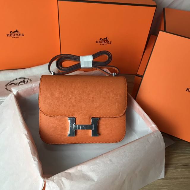 Factory price p with gift box, Constance 19cm, imported Epsom leather with gold