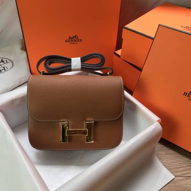 Factory price p with gift box, Constance 19cm, imported Epsom leather with gold