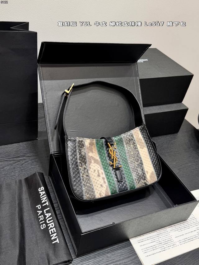 Gift Box Packaging Replica Leather! YSL Saint Laurent Le 5A7 Handbag with Python