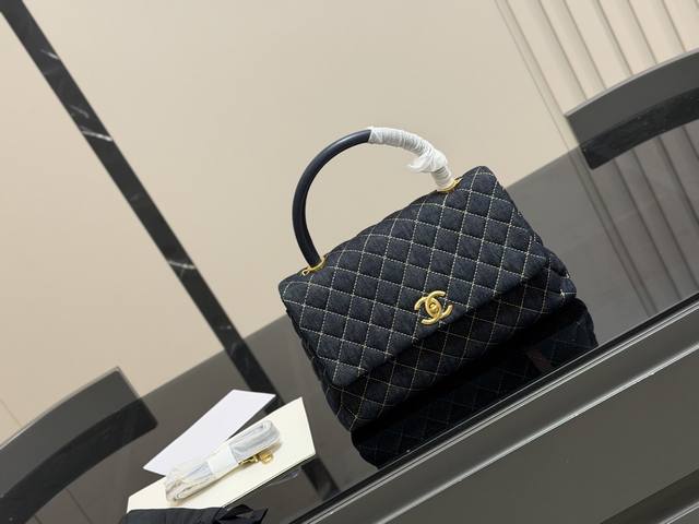 Size: 28*18cm Chanel Coco Handle Bag, Denim Material, Original Gold Finish!!