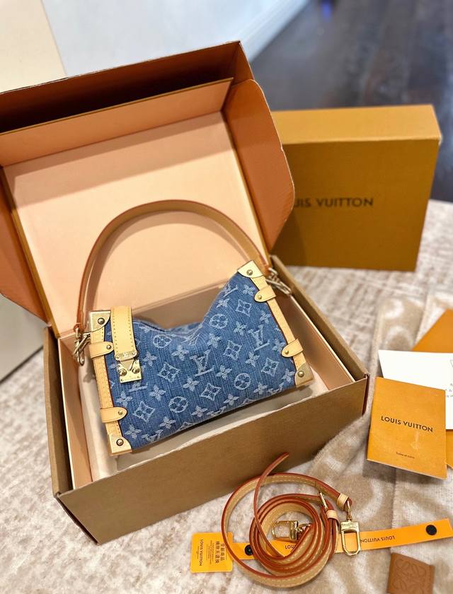 Official Double Box Packaging Lv Side Trunk New Denim Gu Ailing Box Bag! It's a