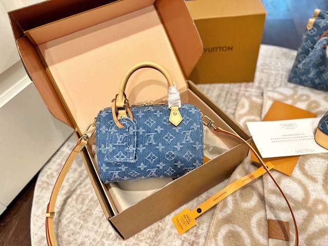 Official Double Box Packaging LV Light Denim Speedy 20 - Perfect Size, Looks Ama