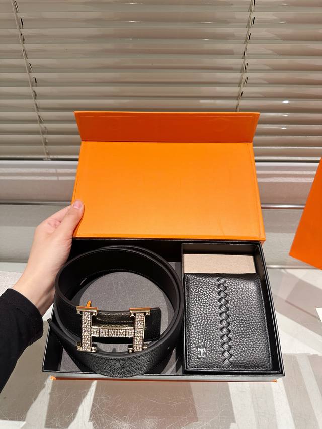 Original Wallet and Belt with Gift Box High-Quality Version! Hermes Leather Bel