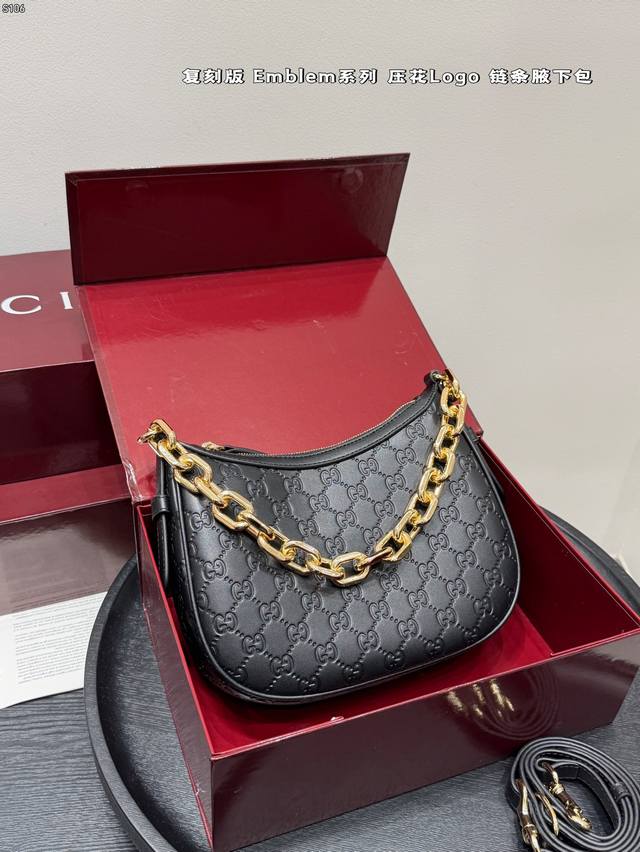 Full Gift Set Replica Embossed Gucci New Emmblem Series Chain Shoulder Bag Hobo