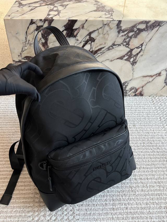 Burberry Tb logo nylon backpack, black nylon material with classic Tb jacquard,