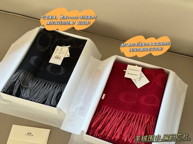 Cashmere scarf with box and coded chip Coach wool scarf with high cost performa