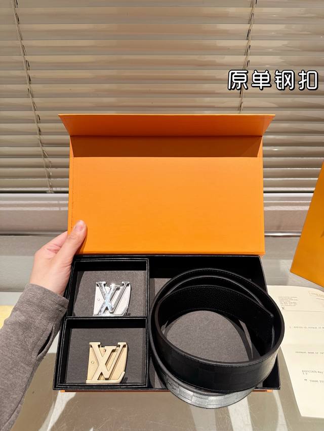 Double-headed steel buckle High-quality version! LV cowhide leather belt - the m