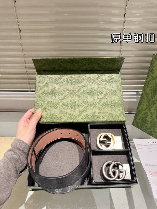 Double-headed steel buckle High-quality version! Gucci cowhide leather belt - th