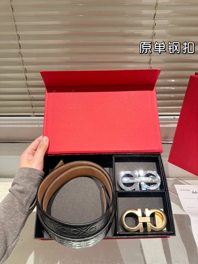 Double-headed steel buckle High-quality version! Ferragamo leather belt - the mo