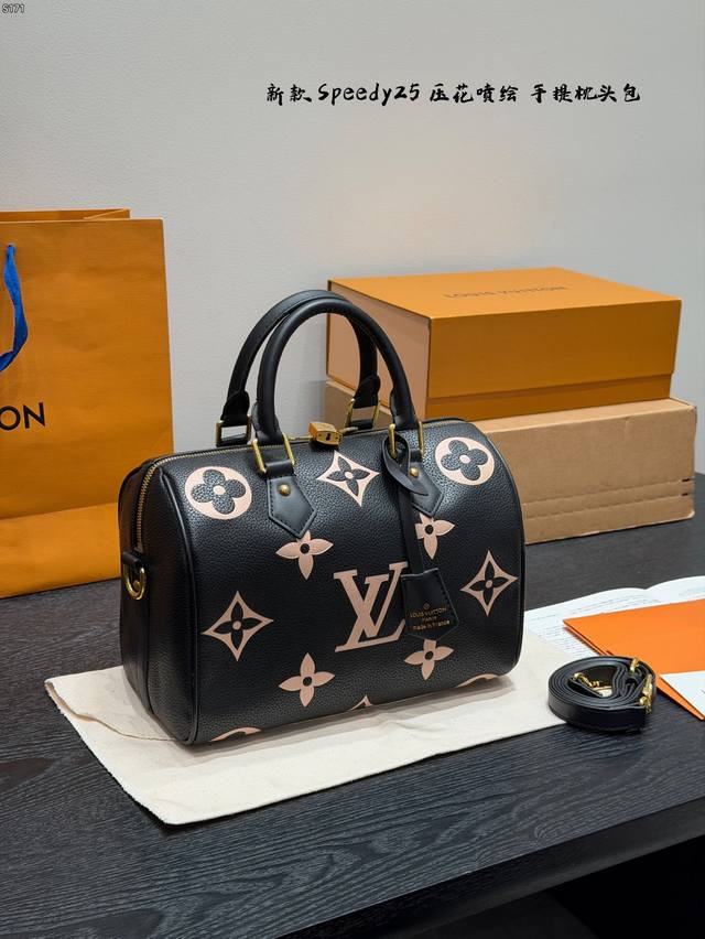 No Box Lv Printed Embossed Speedy25 Boston Pillow Bag Tote Bag This Retiro handb