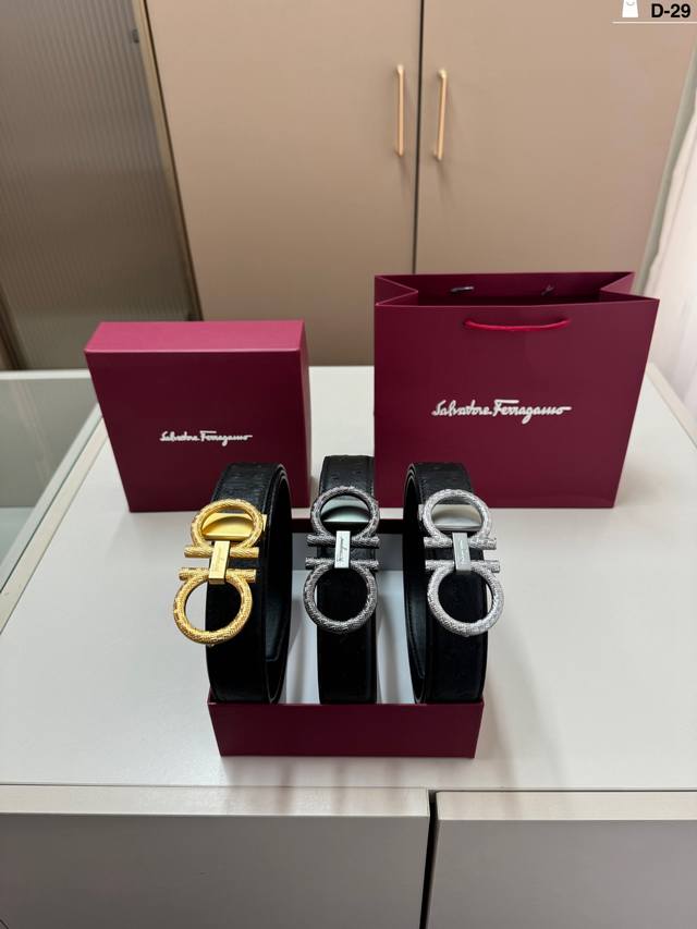 D-29 Full Set Packaging + Tote Bag Ferragamo Men's Leather Belt DDD