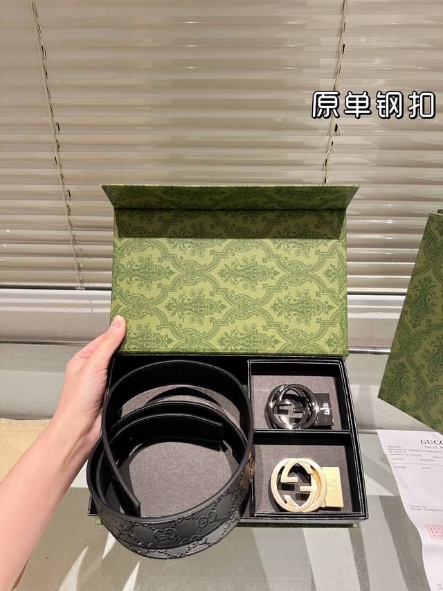 Double-headed steel buckle High-quality version! Gucci cowhide leather belt - th