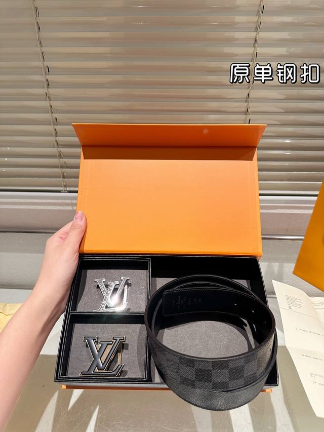 Double-headed steel buckle High-quality version! LV cowhide leather belt - the m