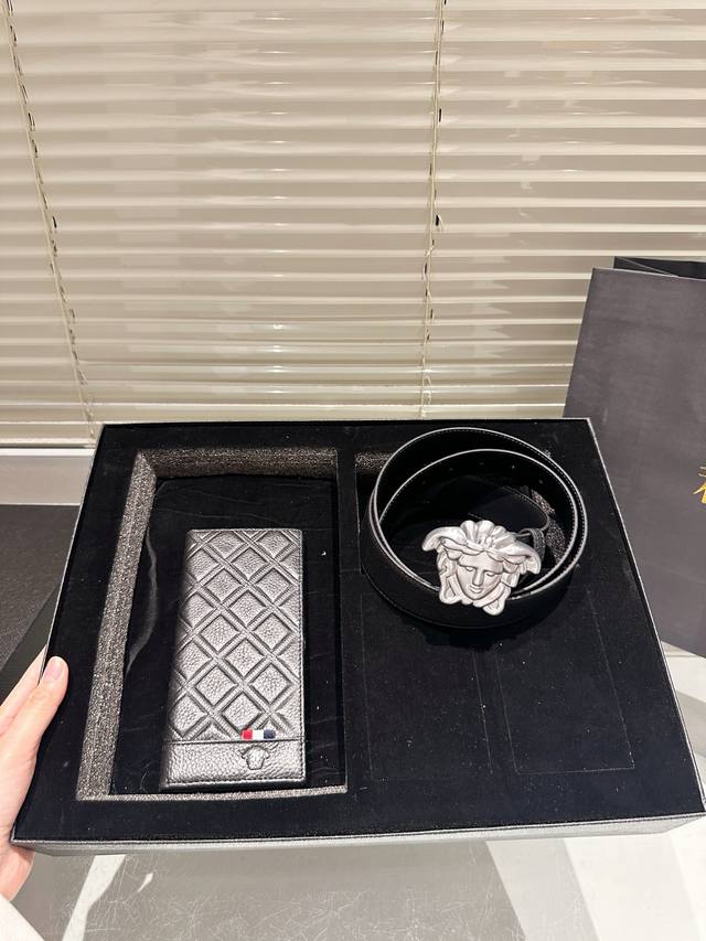 Original Wallet Belt with Gift Box High-Quality Version! Versace Leather Belt -