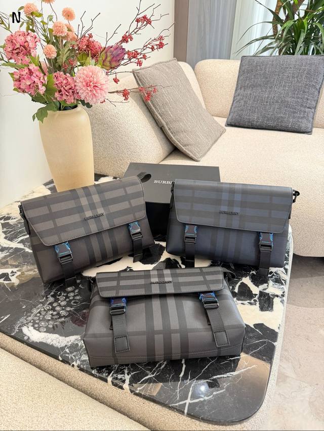 Burberry Charcoal Grey Check Messenger Bag This Burberry charcoal grey check mes