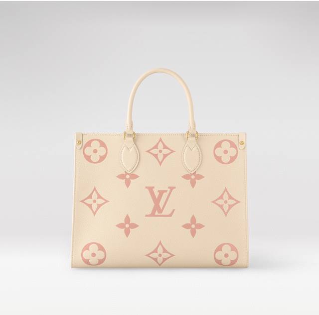 Top-tier original M21575 Cream White and Pink Silkscreen Onthego Medium Tote Bag