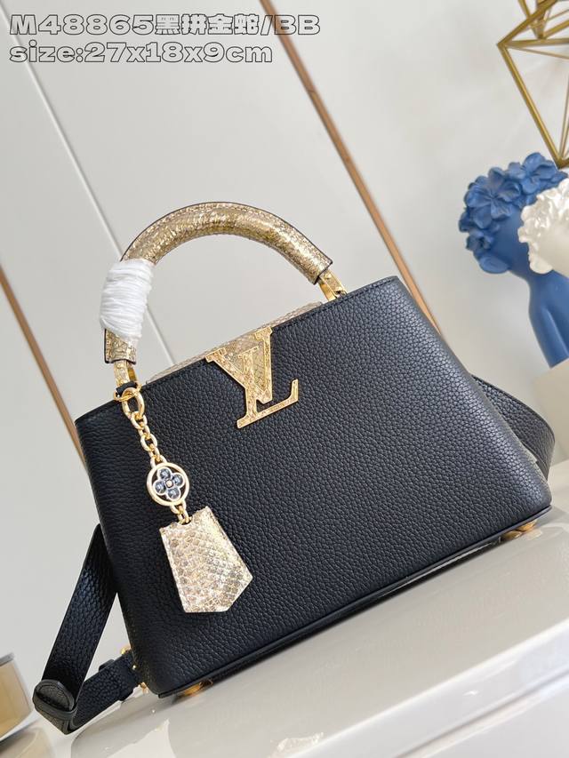 Factory Price p Top-Tier Original M48865 Black and Gold Snake Small Capucines BB