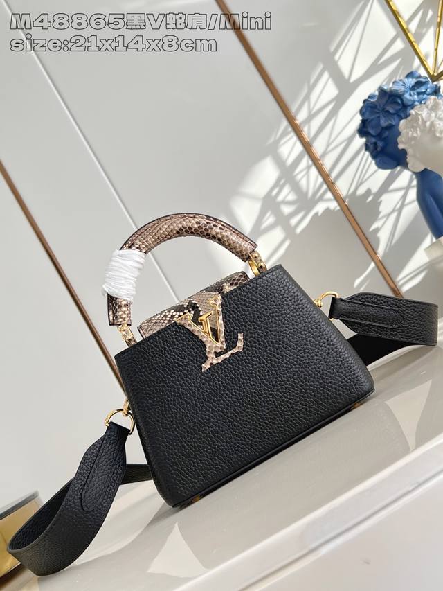 Factory Price p Top-Tier Original M48865 Black V Snake Shoulder Mini Capucines h