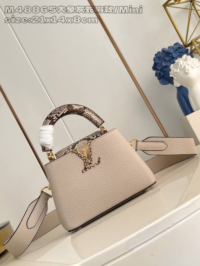 Factory Price p Top-Tier Original M48865 Elephant Grey Snake Shoulder Mini Capuc