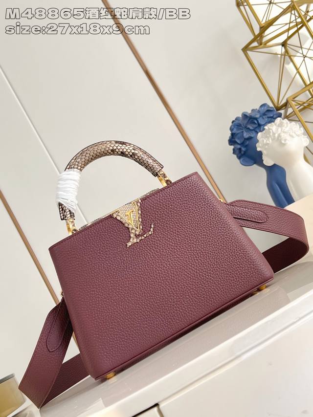 Factory Price p Top-Tier Original M48865 Burgundy Snake Shoulder Small Capucines