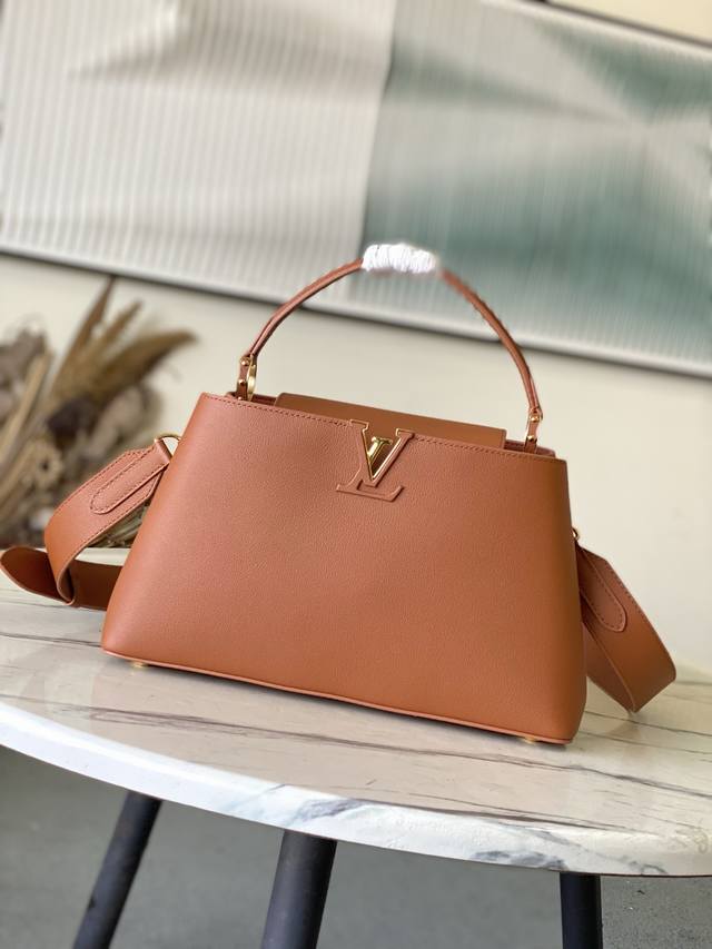 Factory Price p Premium Original Leather M14371 Brown Capucines Souple Medium Ha