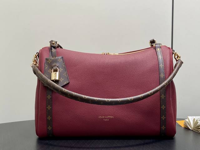 Original Quality M27689 Burgundy Full Leather Speedy Pillow Bag, Express Medium