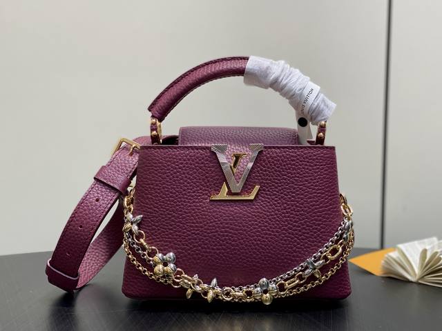 Original Quality M27035 Burgundy Full Leather Capucines Mini Chain Bag (Na Ying