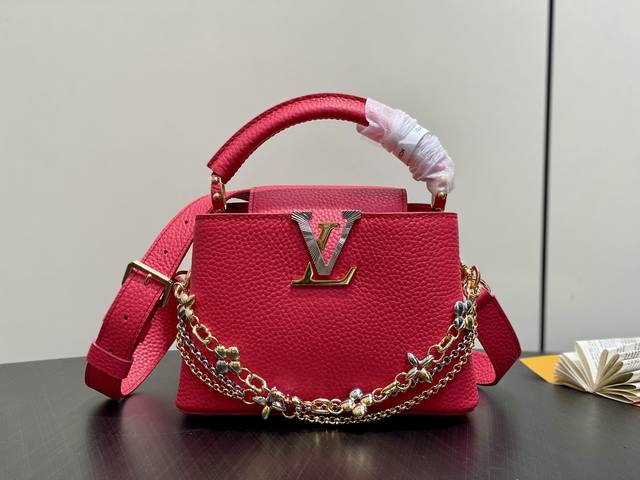 Original Quality M27035 Plum Red Full Leather Capucines Mini Chain Bag (Na Ying
