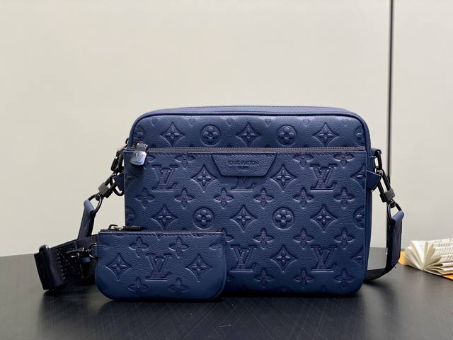 Original Quality M27925 Dark Blue Full Leather Men's Three-Piece Trio Messenger