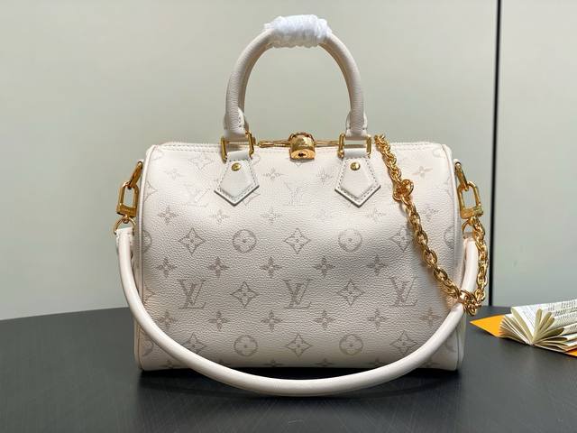 Original Quality M26690 White Full Leather Speedy Pillow Bag, Speedy Bandouli