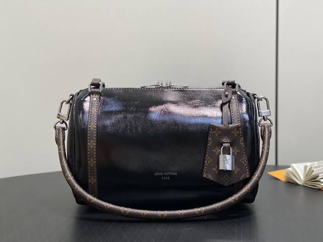 Original Quality M27920 Black Patent Leather Speedy Pillow Bag, Express Small Ha