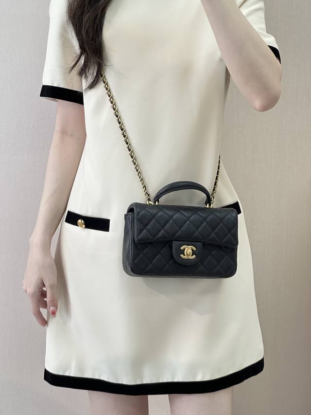 2431 Black ant-patterned leather handle top