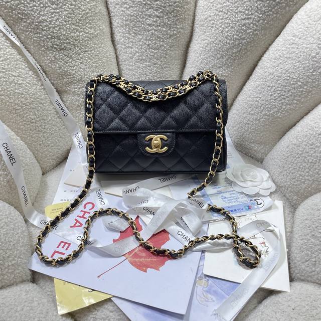 Chanel 25p Double Chain Flap Bag, Caviar Leather + Vintage Hardware, Size: 18*13