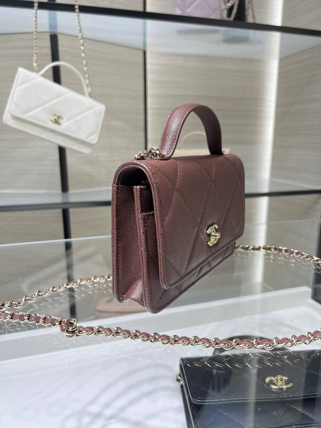 Ohanel 25K New Large Diamond Pattern Handle Woc Gold Buckle Chain Original Cowhi