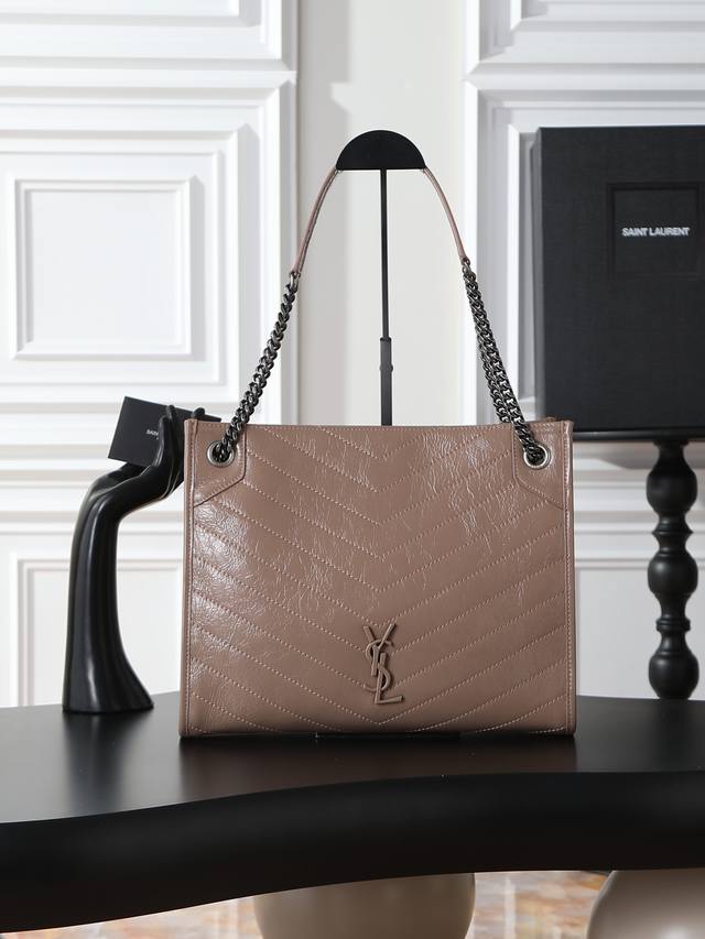 Apricot Silver Buckle Niki Shopping Bag_ Made of Italian imported wrinkled oil-