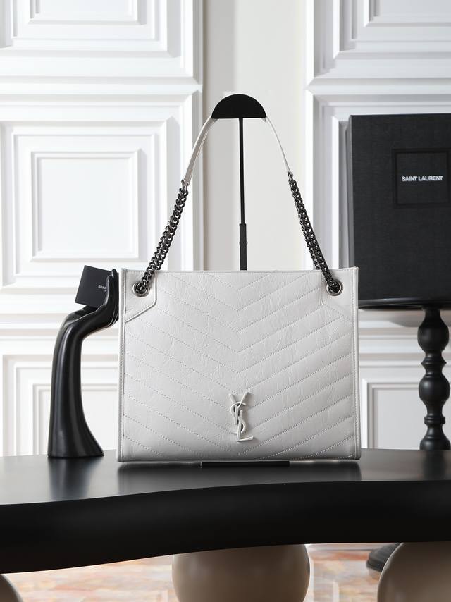 Milk White with Silver Buckle Niki Shopping Bag_ Made of Italian imported wrinkl