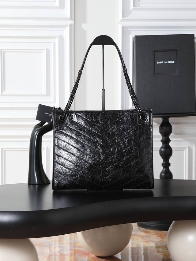 Black with Black Buckle Niki Shopping Bag_ Made of Italian imported wrinkled oi